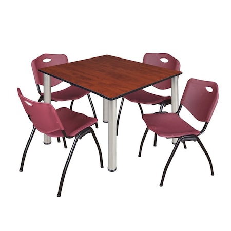 Kee Kee Square Table & Chair Set, Wood, Metal, Plastic Top, Cherry TB4848CHBPCM47BY
